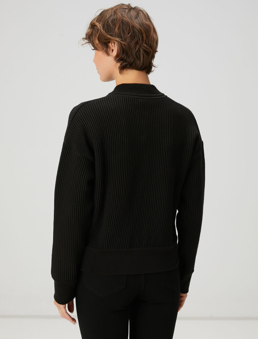 Beymen Club Kadın Siyah Ottoman Dokulu Yün Bomber Ceket Beymen Club Kadın Siyah Ottoman Dokulu Yün Bomber Ceket