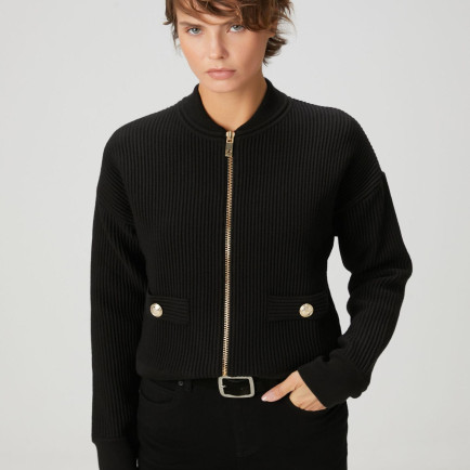 Beymen Club Kadın Siyah Ottoman Dokulu Yün Bomber Ceket