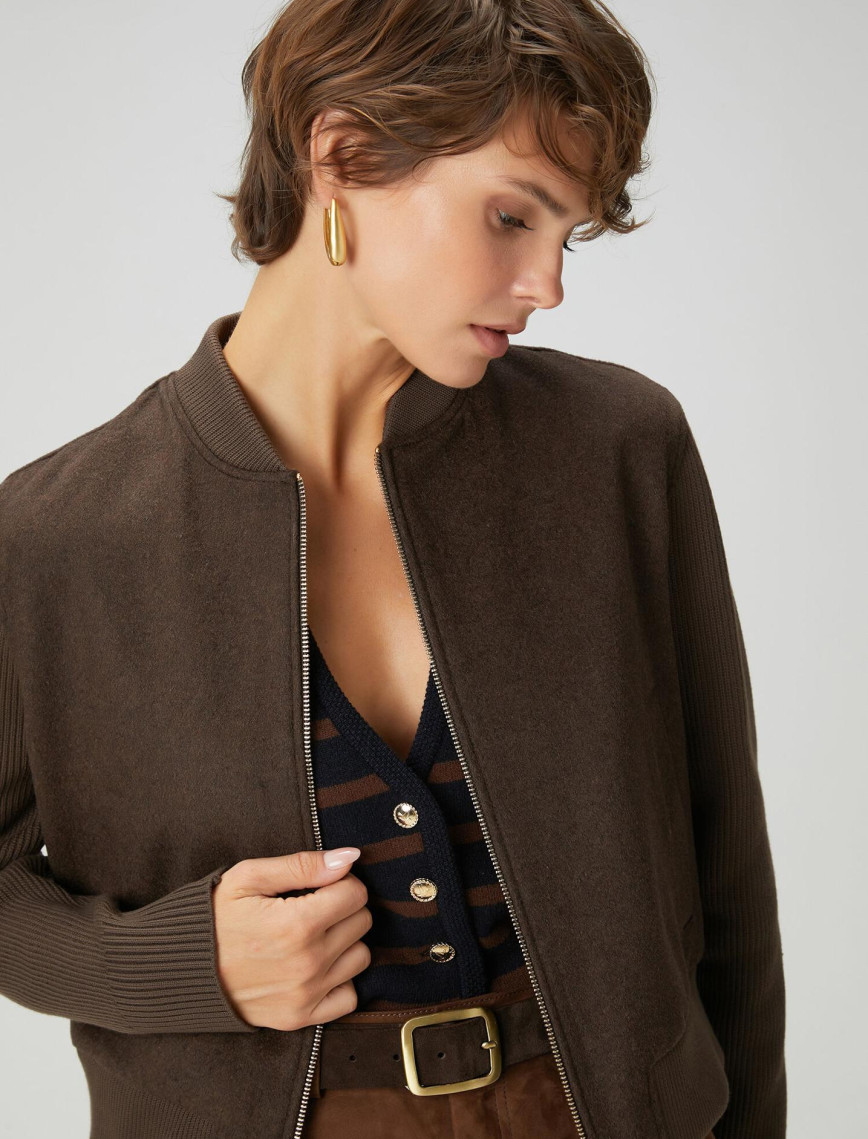 Beymen Club Kadın Kahverengi Yün Kaşe Bomber Ceket Beymen Club Kadın Kahverengi Yün Kaşe Bomber Ceket