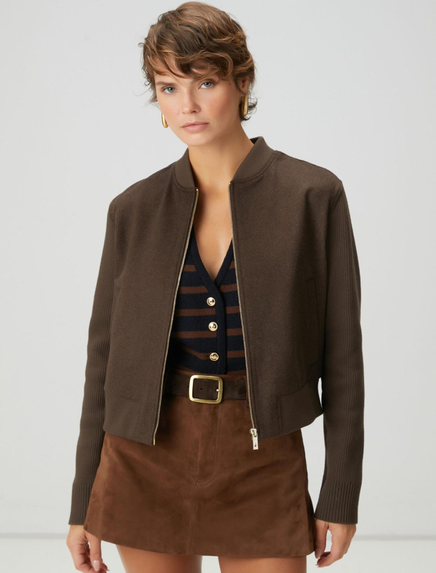 Beymen Club Kadın Kahverengi Yün Kaşe Bomber Ceket Beymen Club Kadın Kahverengi Yün Kaşe Bomber Ceket