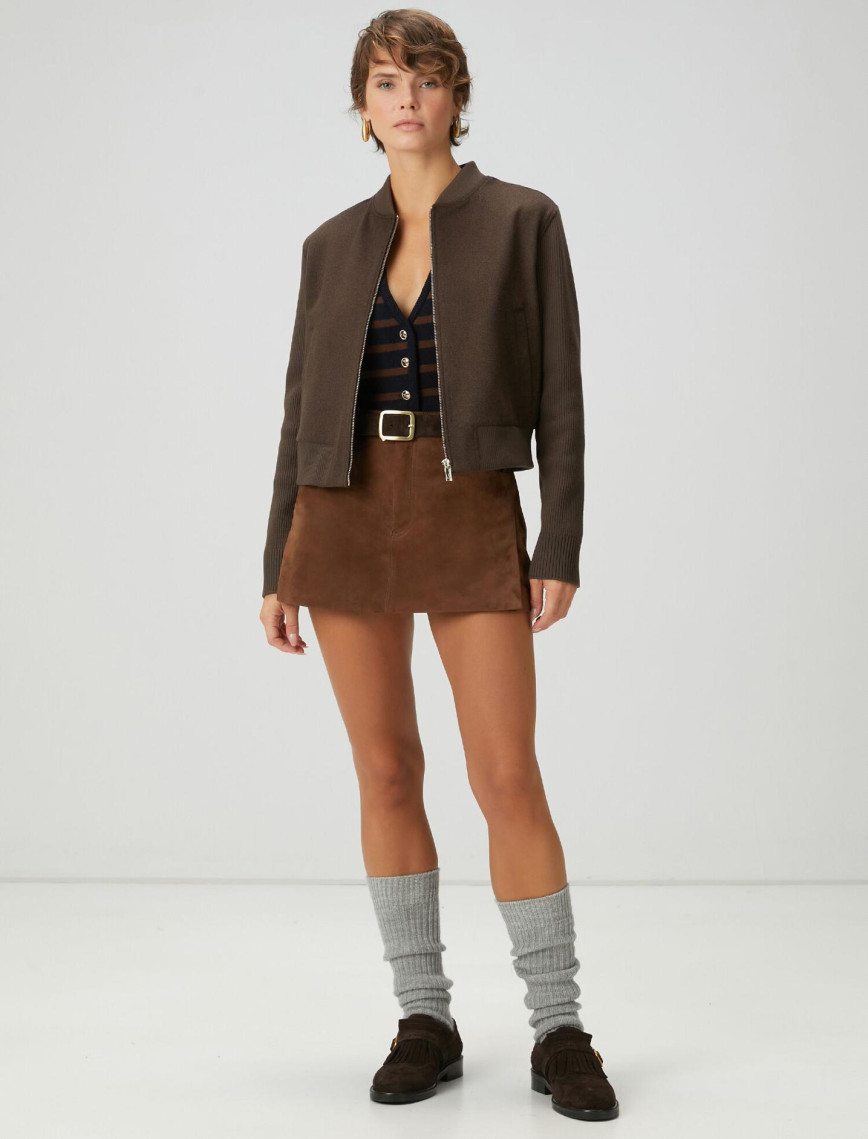 Beymen Club Kadın Kahverengi Yün Kaşe Bomber Ceket Beymen Club Kadın Kahverengi Yün Kaşe Bomber Ceket