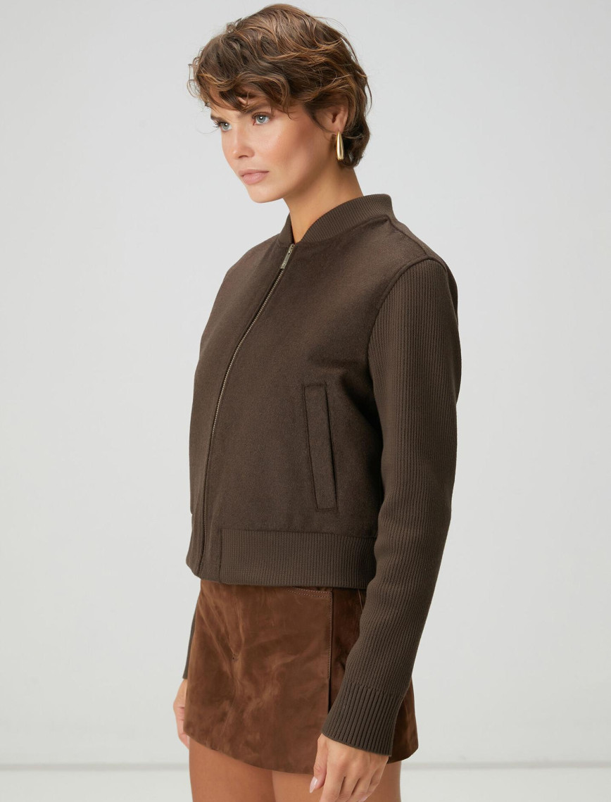 Beymen Club Kadın Kahverengi Yün Kaşe Bomber Ceket Beymen Club Kadın Kahverengi Yün Kaşe Bomber Ceket