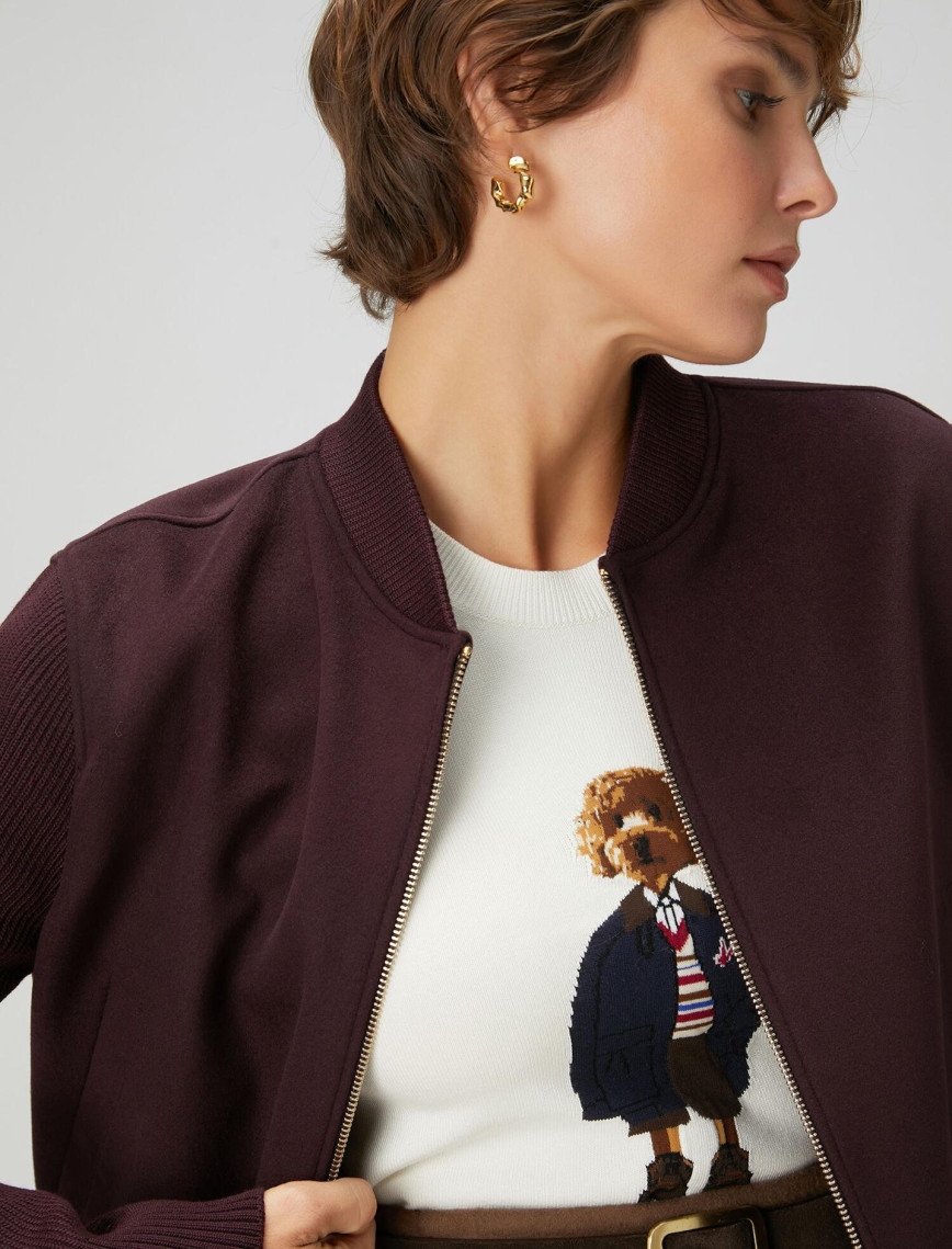 Beymen Club Kadın Bordo Yün Kaşe Bomber Ceket Beymen Club Kadın Bordo Yün Kaşe Bomber Ceket