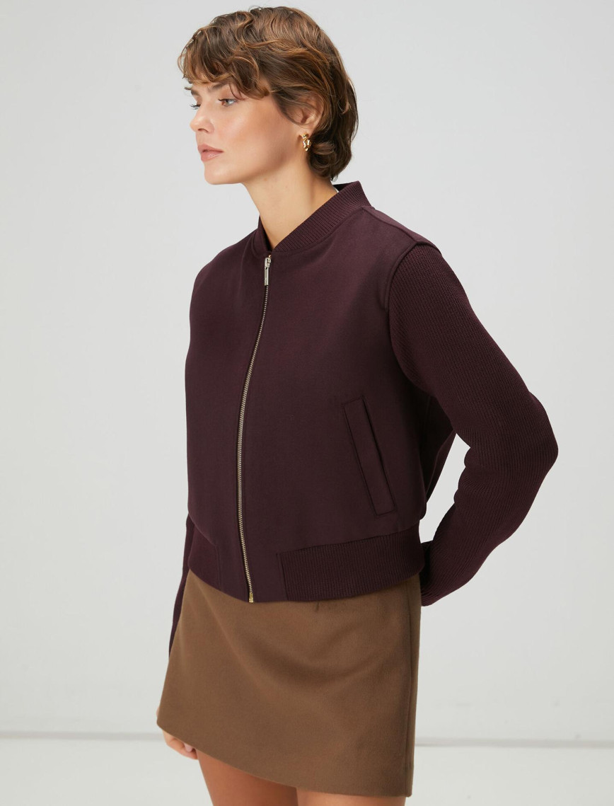 Beymen Club Kadın Bordo Yün Kaşe Bomber Ceket Beymen Club Kadın Bordo Yün Kaşe Bomber Ceket