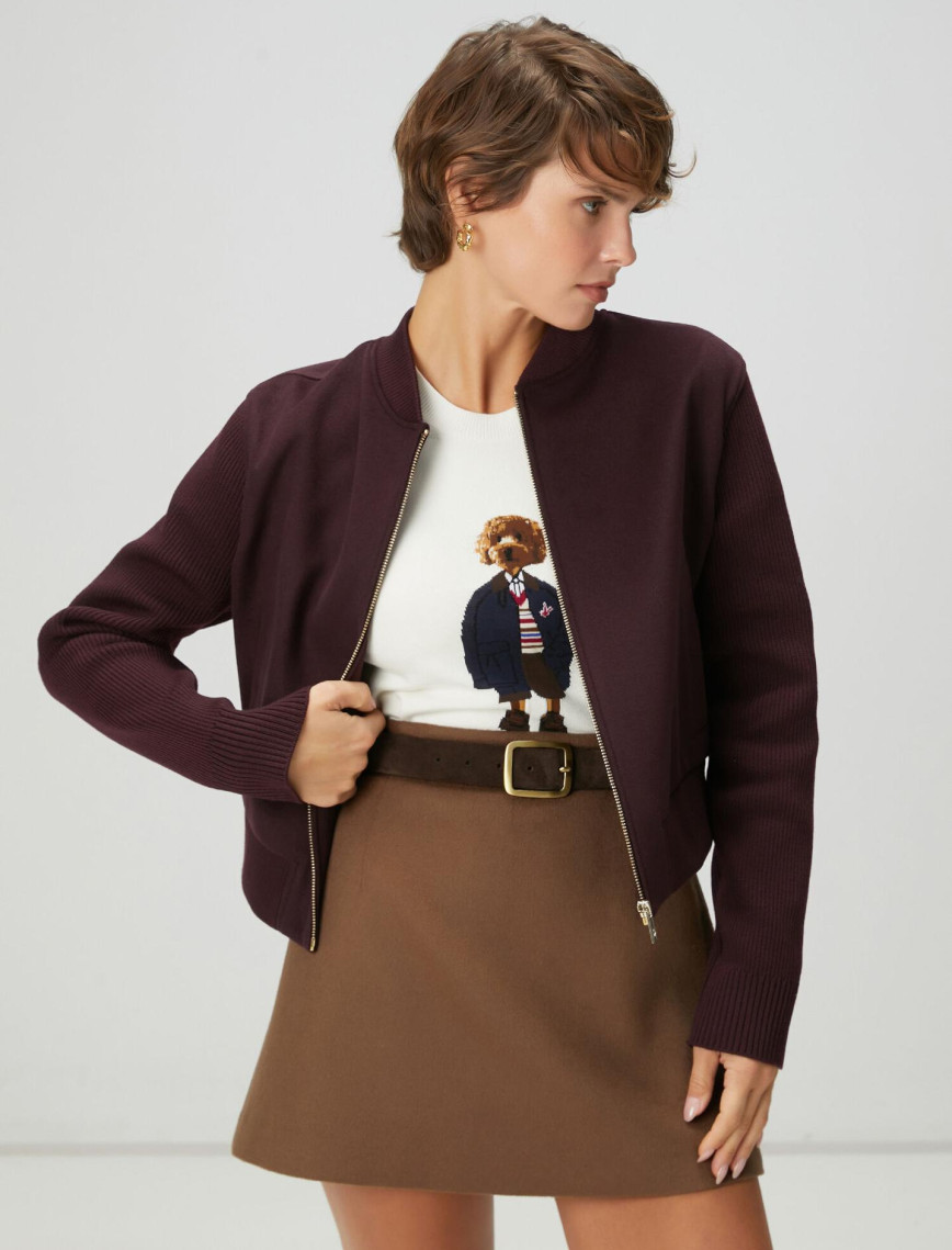 Beymen Club Kadın Bordo Yün Kaşe Bomber Ceket Beymen Club Kadın Bordo Yün Kaşe Bomber Ceket