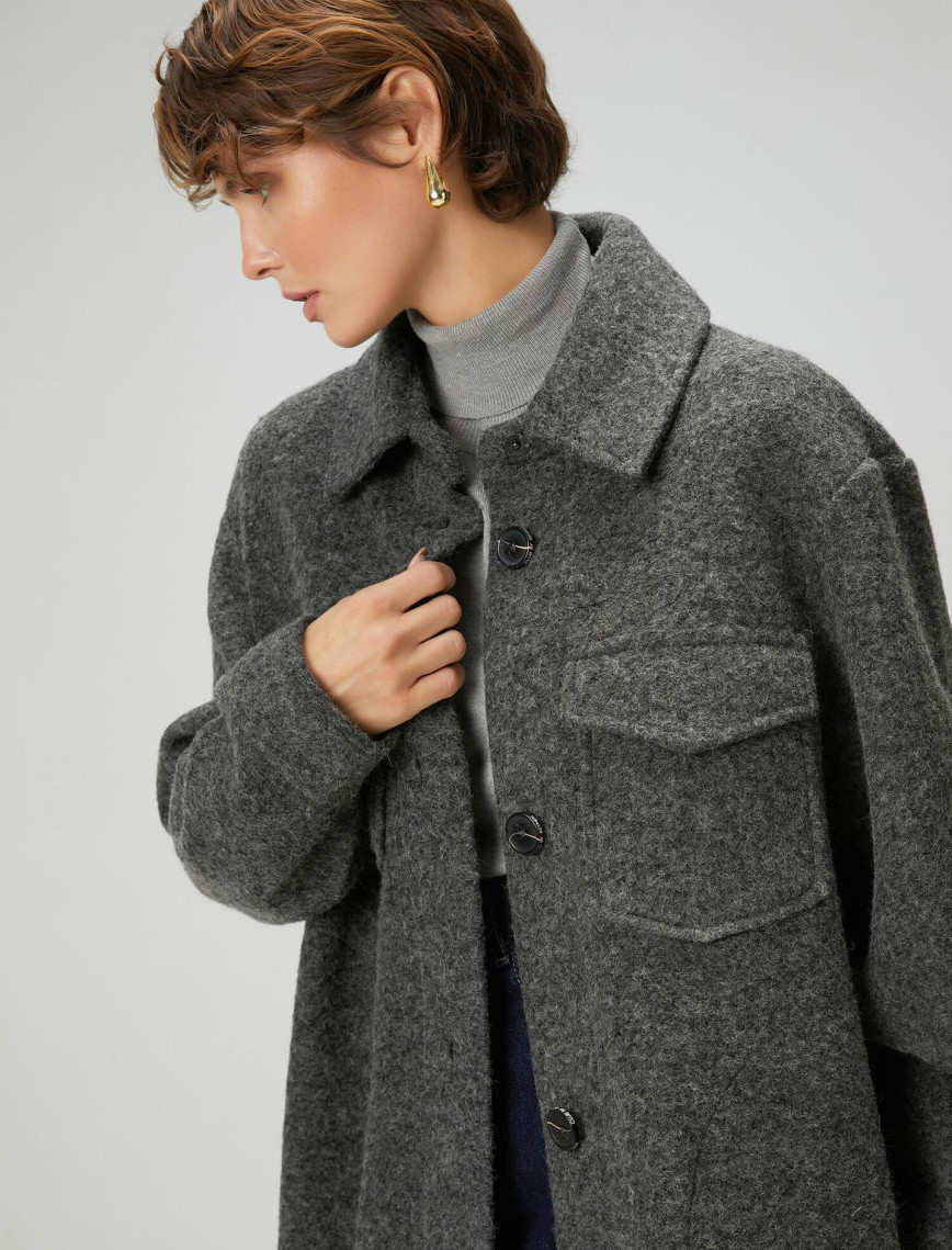 Beymen Club Kadın Gri Yıldız Nakışlı Uzun Yün Dış Gömlek Beymen Club Kadın Gri Yıldız Nakışlı Uzun Yün Dış Gömlek