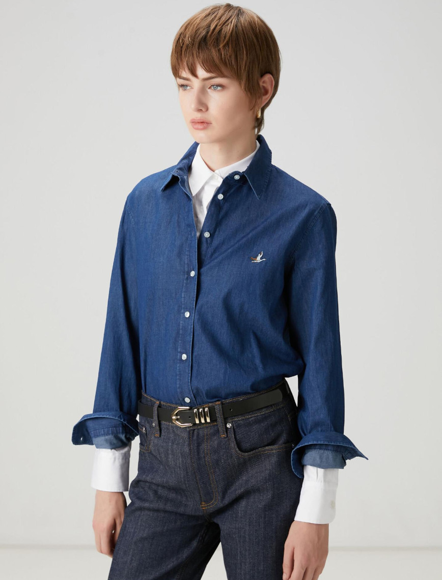 Beymen Club Kadın Koyu Mavi Logo Nakışlı Denim Gömlek Beymen Club Kadın Koyu Mavi Logo Nakışlı Denim Gömlek