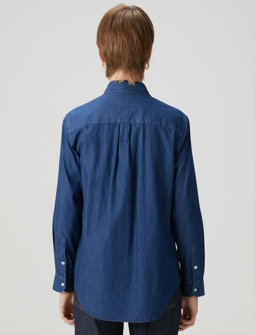 Beymen Club Kadın Koyu Mavi Logo Nakışlı Denim Gömlek Beymen Club Kadın Koyu Mavi Logo Nakışlı Denim Gömlek