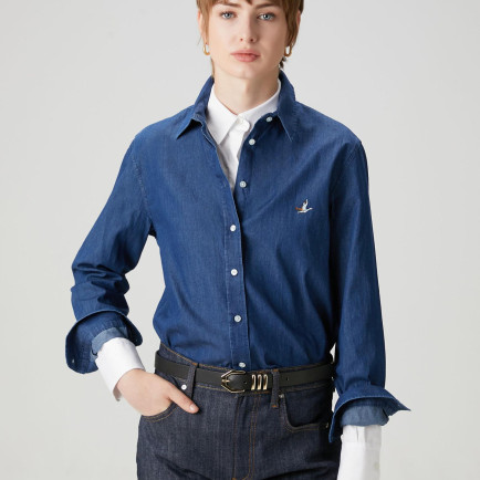 Beymen Club Kadın Koyu Mavi Logo Nakışlı Denim Gömlek Beymen Club Kadın Koyu Mavi Logo Nakışlı Denim Gömlek