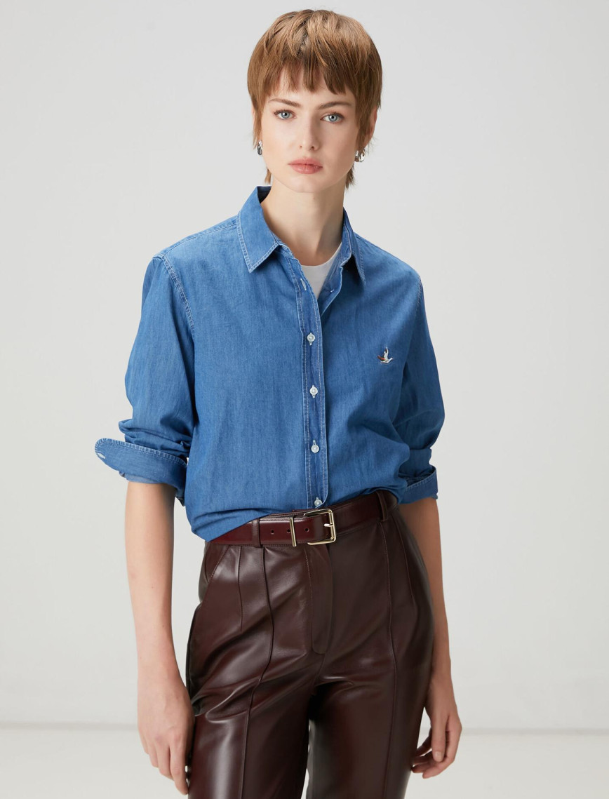 Beymen Club Kadın Mavi Basic Denim Gömlek Beymen Club Kadın Mavi Basic Denim Gömlek
