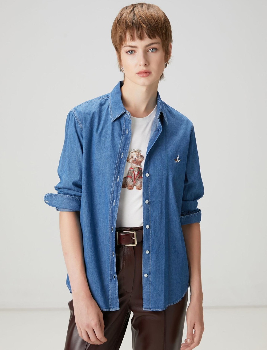 Beymen Club Kadın Mavi Basic Denim Gömlek Beymen Club Kadın Mavi Basic Denim Gömlek