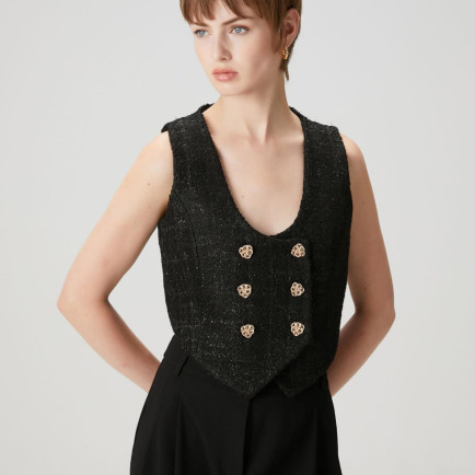 Beymen Club Kadın Siyah Simli Kruvaze Tweed Yelek Beymen Club Kadın Siyah Simli Kruvaze Tweed Yelek