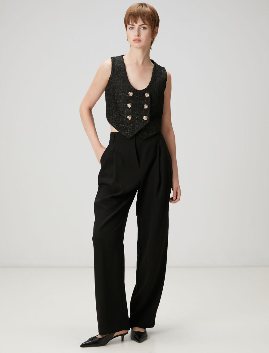 Beymen Club Kadın Siyah Simli Kruvaze Tweed Yelek Beymen Club Kadın Siyah Simli Kruvaze Tweed Yelek