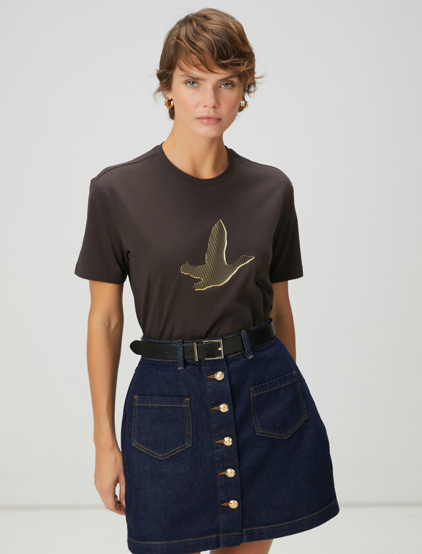 Beymen Club Kadın Kahverengi Gold Logolu T-shirt Beymen Club Kadın Kahverengi Gold Logolu T-shirt