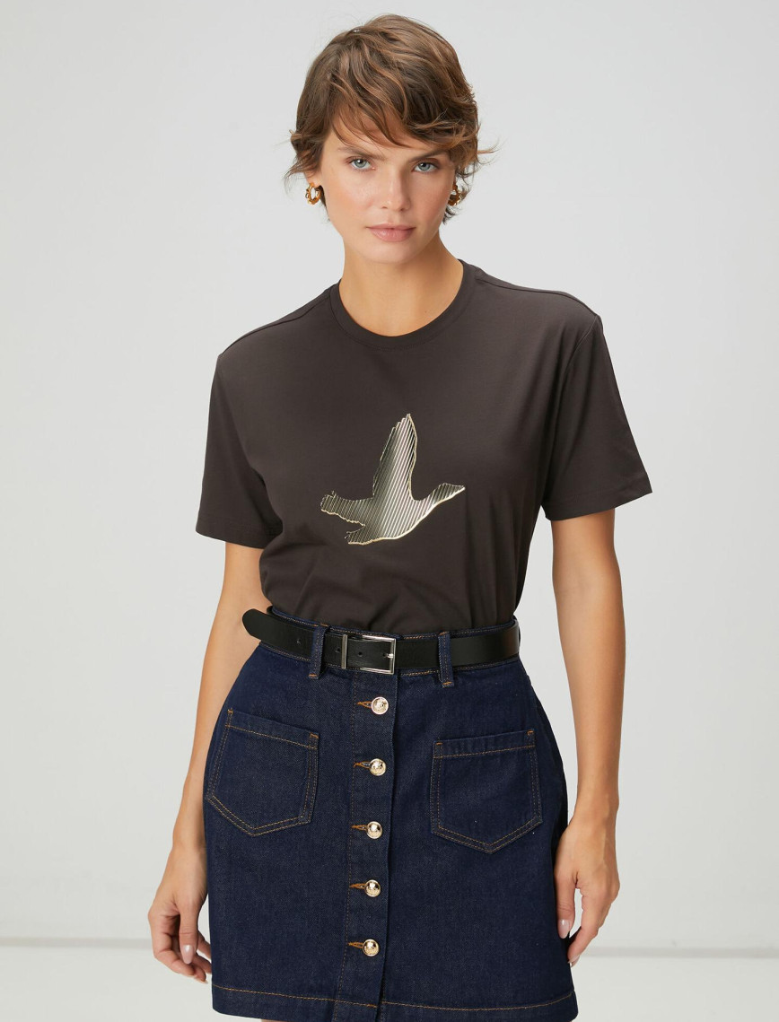 Beymen Club Kadın Kahverengi Gold Logolu T-shirt Beymen Club Kadın Kahverengi Gold Logolu T-shirt