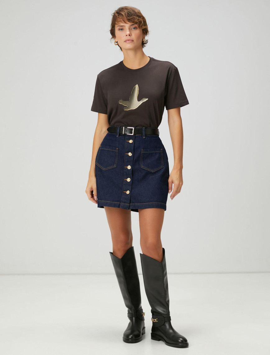 Beymen Club Kadın Kahverengi Gold Logolu T-shirt Beymen Club Kadın Kahverengi Gold Logolu T-shirt