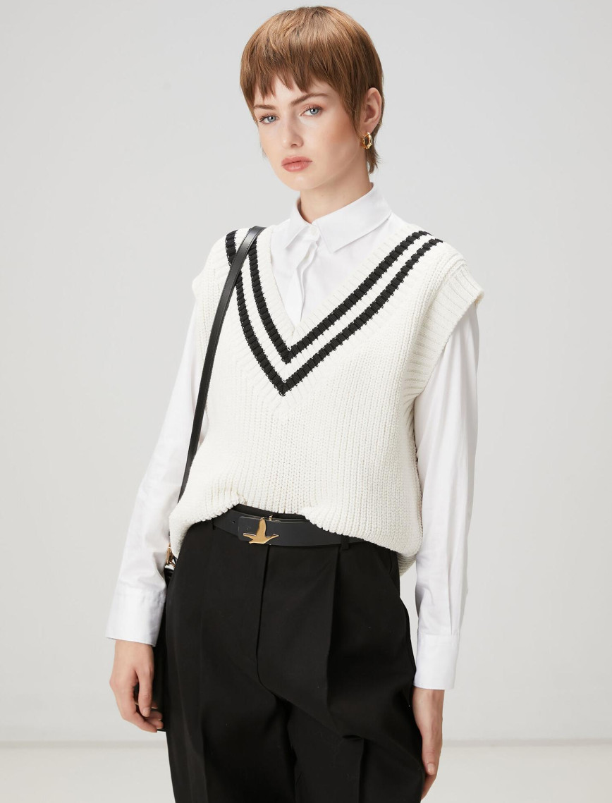 Beymen Club Kadın Siyah Beyaz Şeritli Süveter Beymen Club Kadın Siyah Beyaz Şeritli Süveter