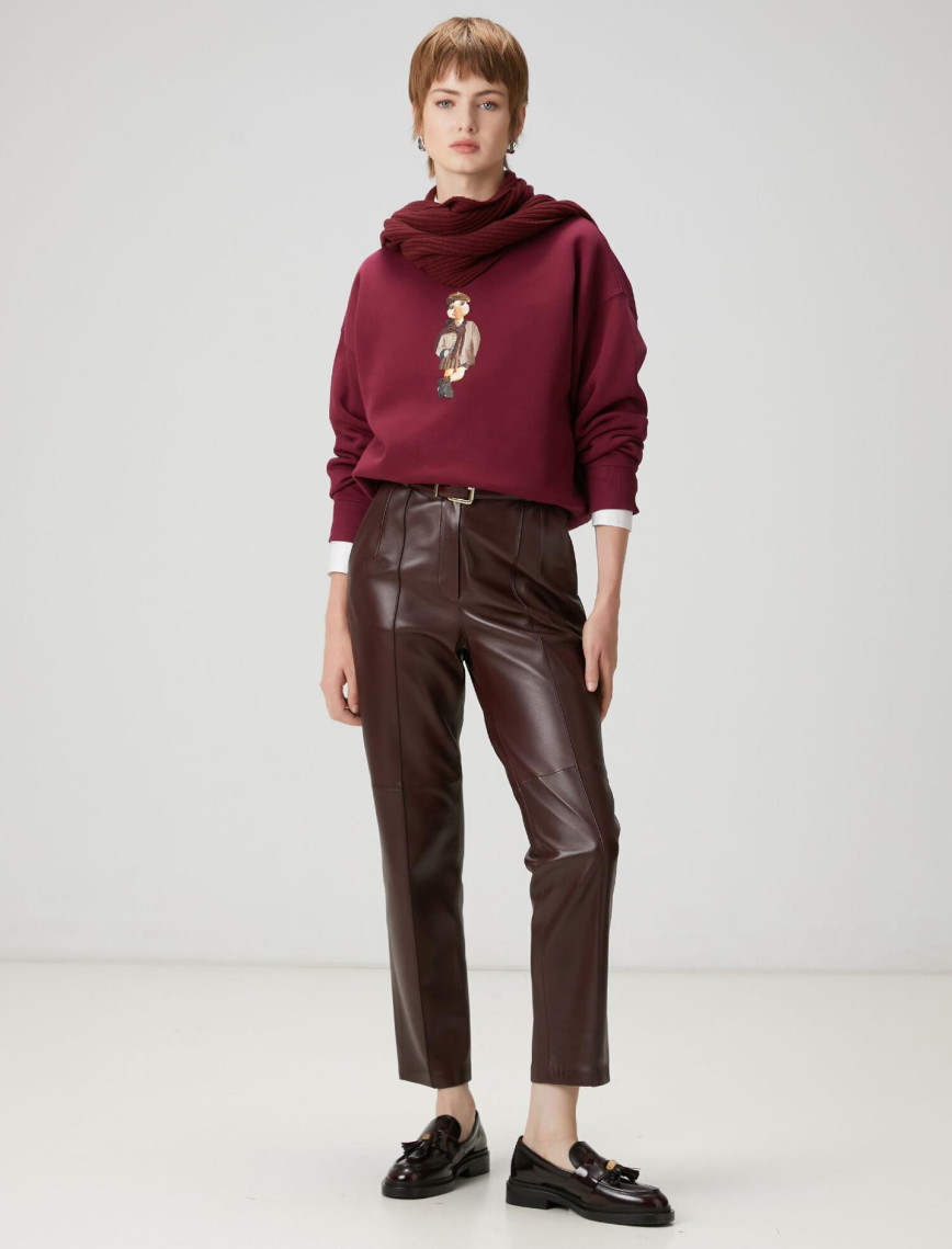 Beymen Club Kadın Bordo Deri Pantolon Beymen Club Kadın Bordo Deri Pantolon