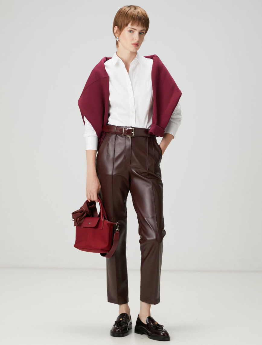 Beymen Club Kadın Bordo Deri Pantolon Beymen Club Kadın Bordo Deri Pantolon