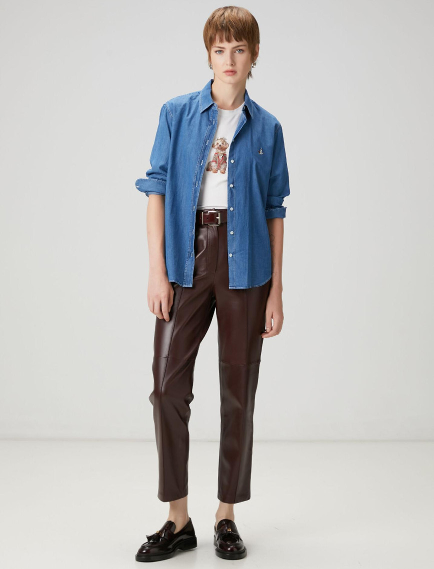 Beymen Club Kadın Bordo Deri Pantolon Beymen Club Kadın Bordo Deri Pantolon