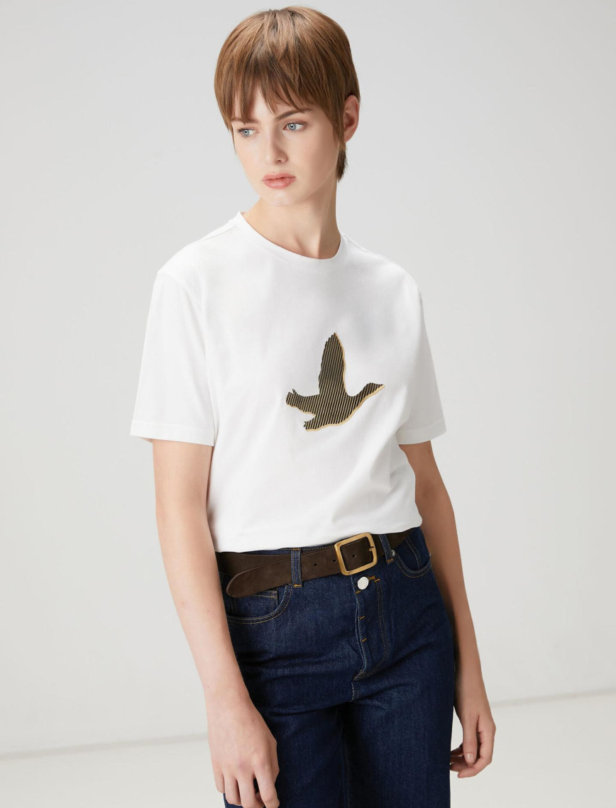 Beymen Club Kadın Beyaz Gold Logolu T-shirt Beymen Club Kadın Beyaz Gold Logolu T-shirt