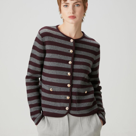 Beymen Club Kadın Gri Bordo Çizgili Triko Ceket Beymen Club Kadın Gri Bordo Çizgili Triko Ceket