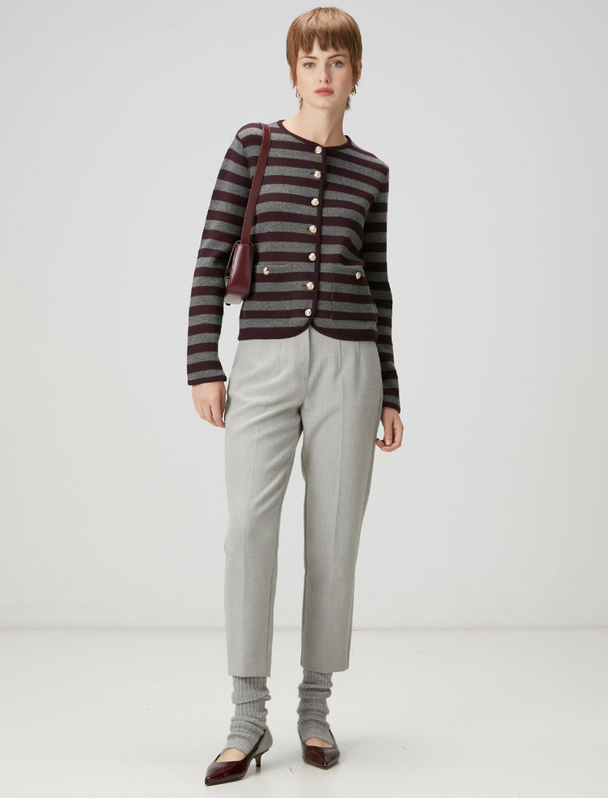 Beymen Club Kadın Gri Bordo Çizgili Triko Ceket Beymen Club Kadın Gri Bordo Çizgili Triko Ceket