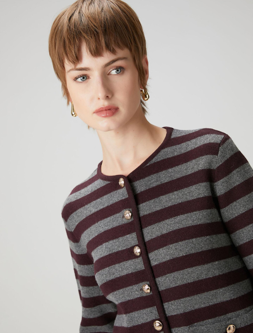 Beymen Club Kadın Gri Bordo Çizgili Triko Ceket Beymen Club Kadın Gri Bordo Çizgili Triko Ceket