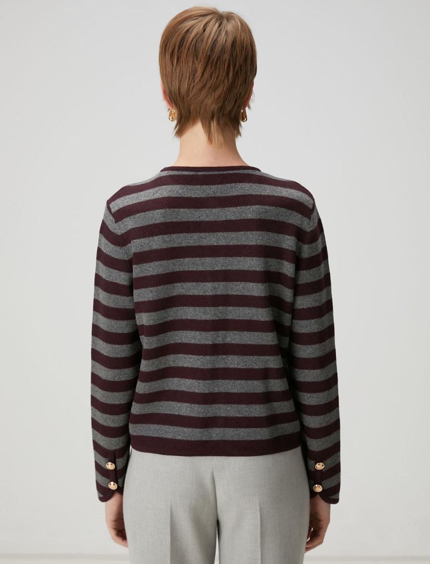 Beymen Club Kadın Gri Bordo Çizgili Triko Ceket Beymen Club Kadın Gri Bordo Çizgili Triko Ceket