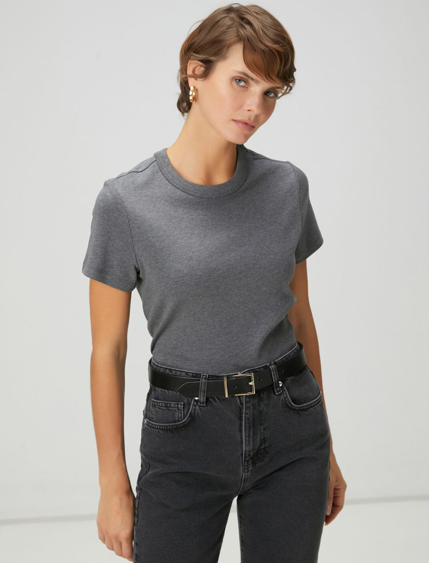 Beymen Club Kadın Koyu Gri Melanj T-shirt Beymen Club Kadın Koyu Gri Melanj T-shirt