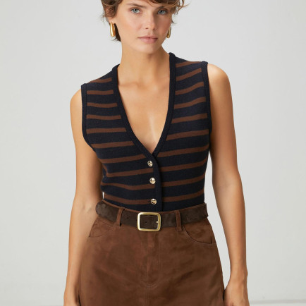 Beymen Club Kadın Kahve Lacivert Çizgili Yün Yelek