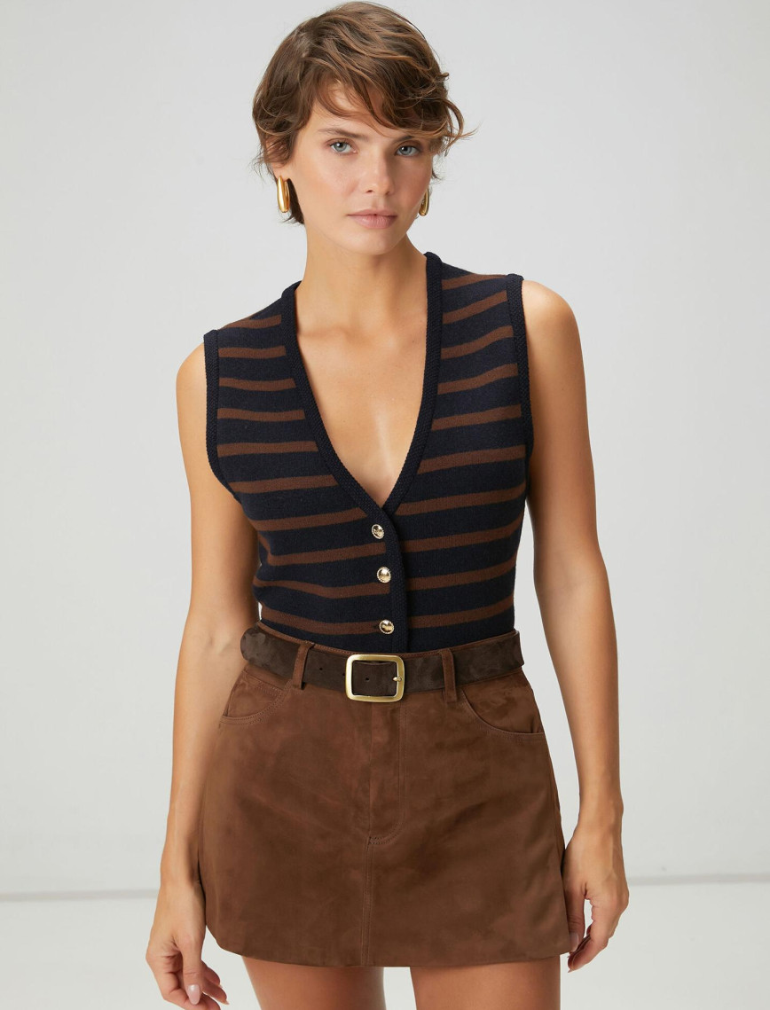 Beymen Club Kadın Kahve Lacivert Çizgili Yün Yelek Beymen Club Kadın Kahve Lacivert Çizgili Yün Yelek
