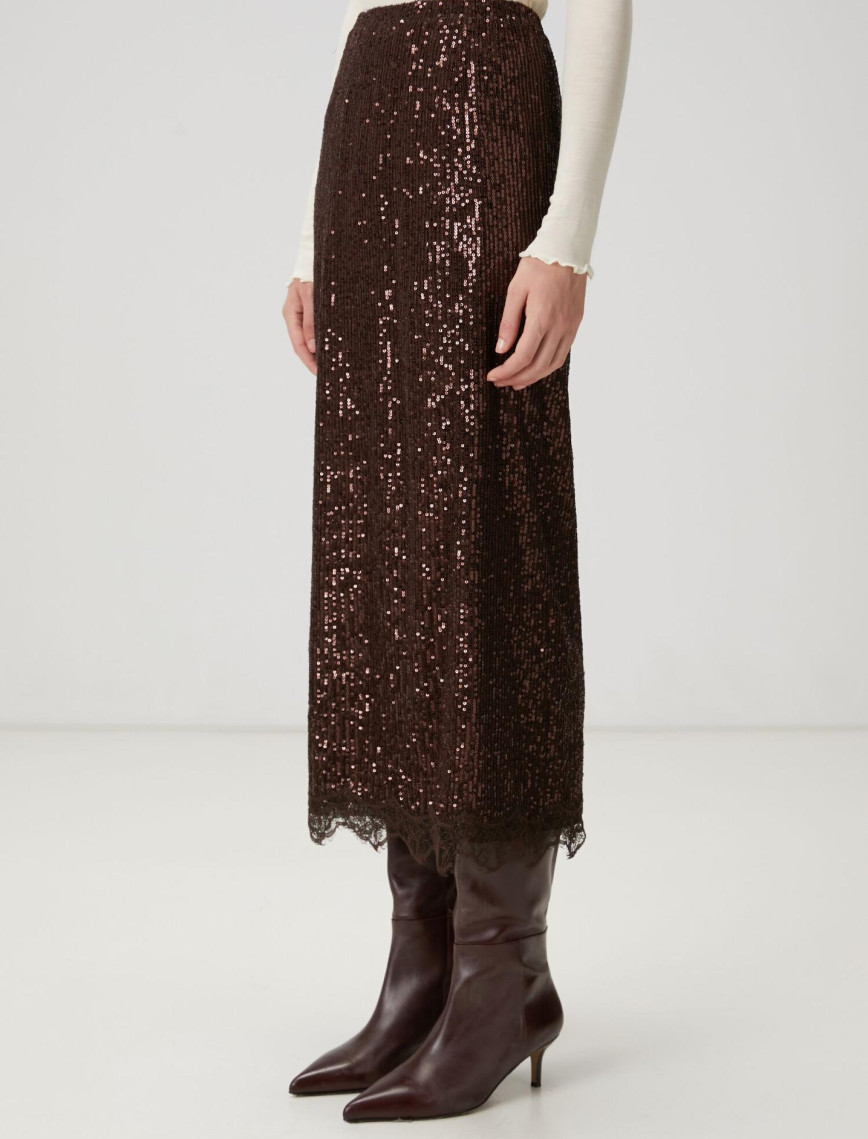 Beymen Club Kadın Kahverengi Pullu Midi Abiye Etek Beymen Club Kadın Kahverengi Pullu Midi Abiye Etek