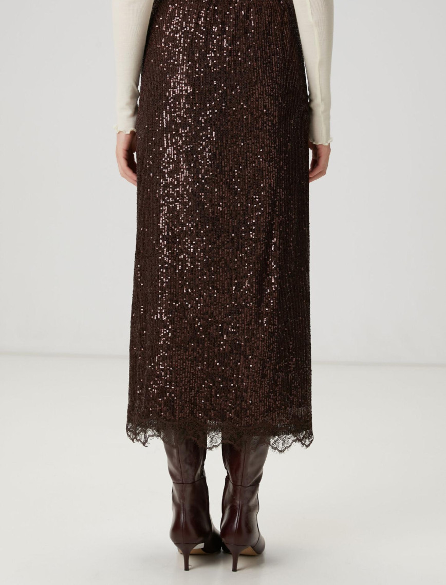 Beymen Club Kadın Kahverengi Pullu Midi Abiye Etek Beymen Club Kadın Kahverengi Pullu Midi Abiye Etek