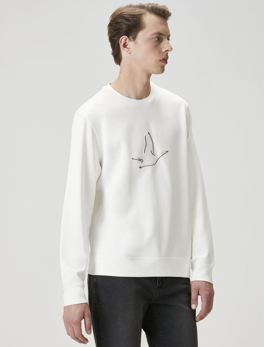 Beymen Club Erkek Kırık Beyaz Logo Baskı Detaylı Sweatshirt