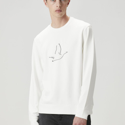 Beymen Club Erkek Kırık Beyaz Logo Baskı Detaylı Sweatshirt