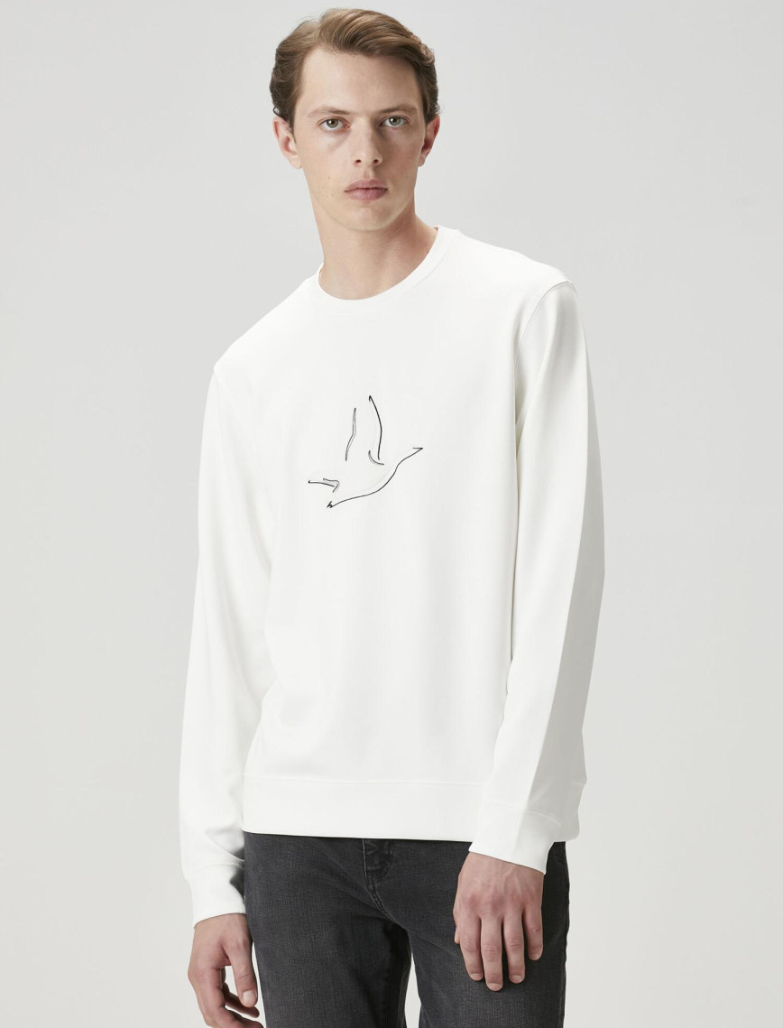 Beymen Club Erkek Kırık Beyaz Logo Baskı Detaylı Sweatshirt