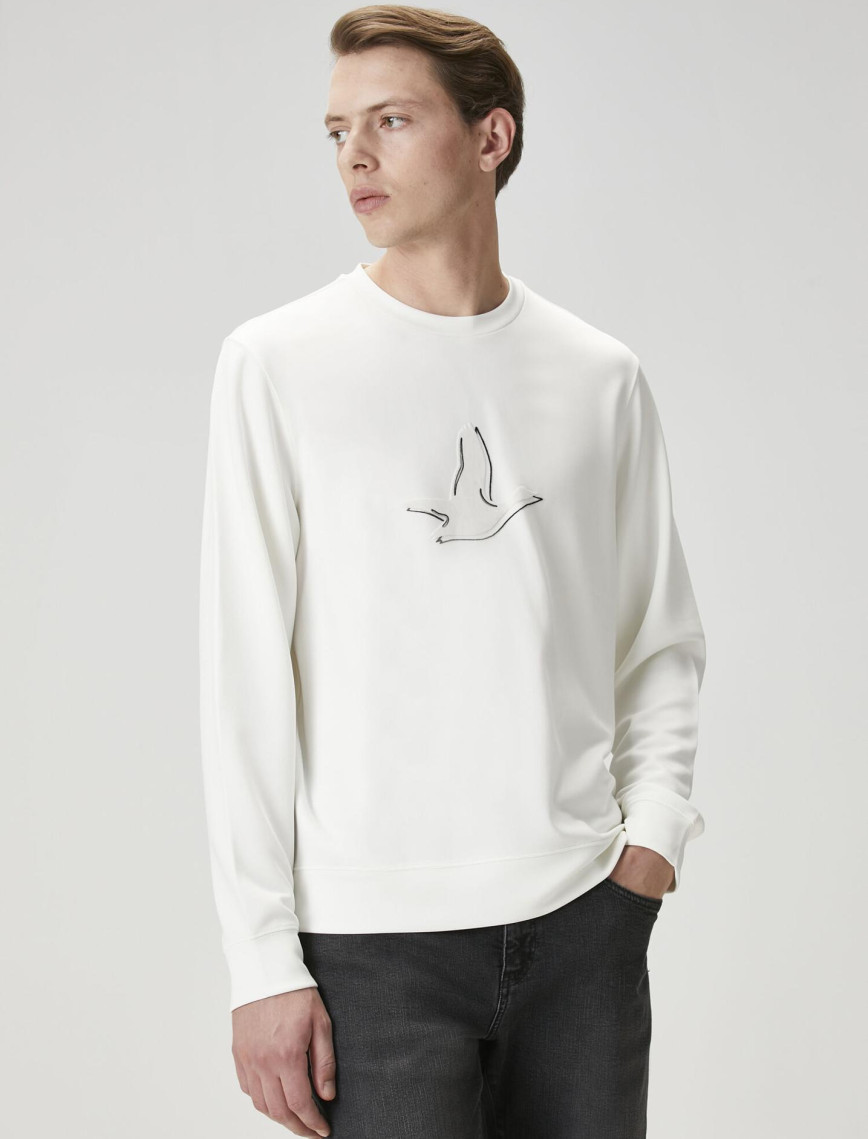 Beymen Club Erkek Kırık Beyaz Logo Baskı Detaylı Sweatshirt