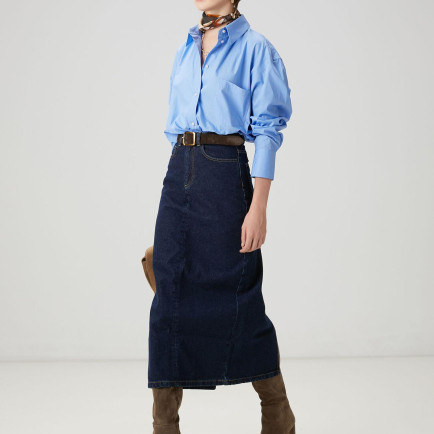 Beymen Club Kadın Indigo Midi Denim Etek Beymen Club Kadın Indigo Midi Denim Etek