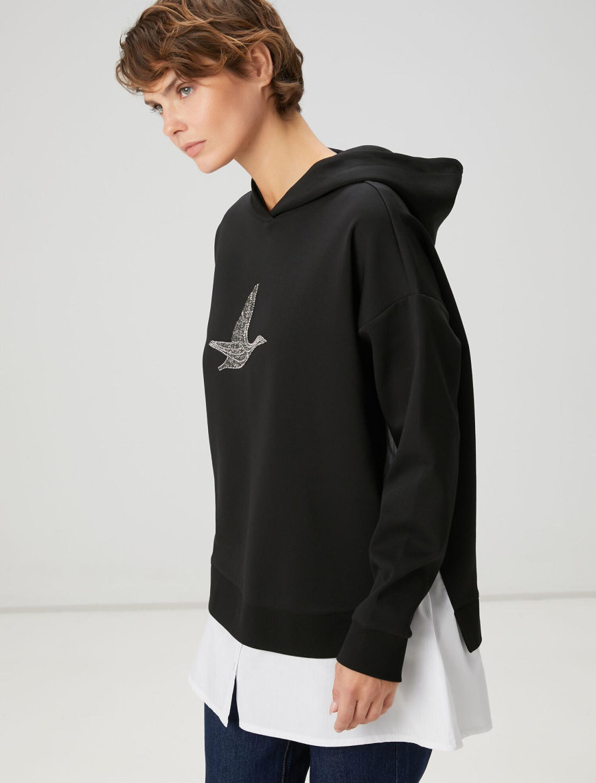 Beymen Club Kadın Siyah Kapüşonlu Gömlek Detaylı Sweatshirt Beymen Club Kadın Siyah Kapüşonlu Gömlek Detaylı Sweatshirt
