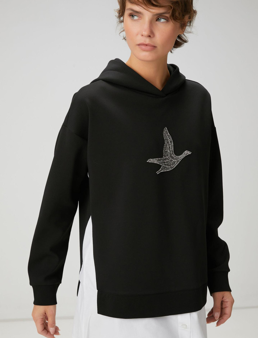Beymen Club Kadın Siyah Kapüşonlu Gömlek Detaylı Sweatshirt Beymen Club Kadın Siyah Kapüşonlu Gömlek Detaylı Sweatshirt