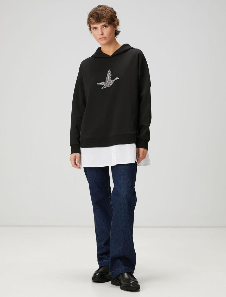 Beymen Club Kadın Siyah Kapüşonlu Gömlek Detaylı Sweatshirt Beymen Club Kadın Siyah Kapüşonlu Gömlek Detaylı Sweatshirt
