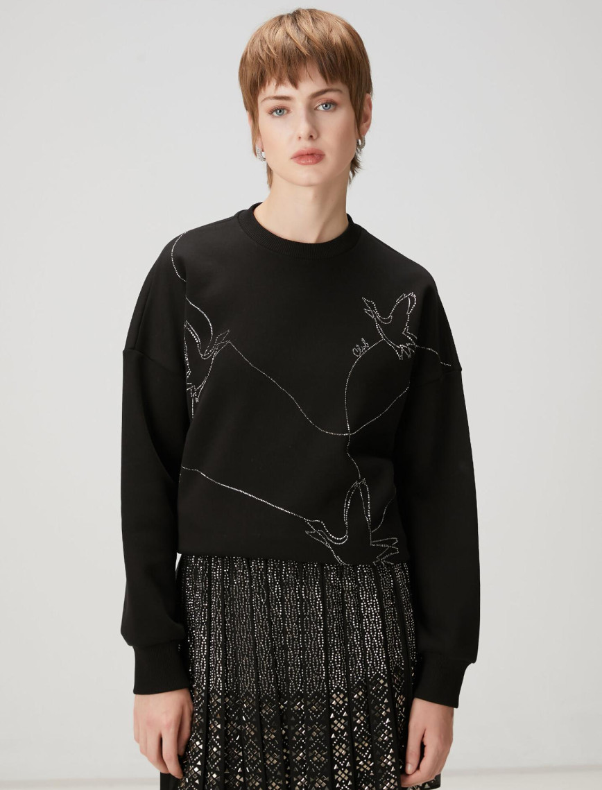 Beymen Club Kadın Siyah Taşlı Sweatshirt Beymen Club Kadın Siyah Taşlı Sweatshirt