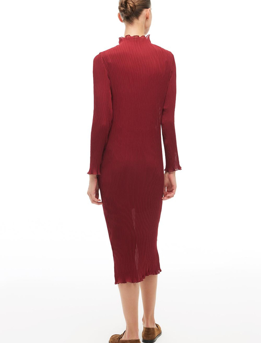 Bordo Balıkçı Yaka Midi Elbise Bordo Balıkçı Yaka Midi Elbise