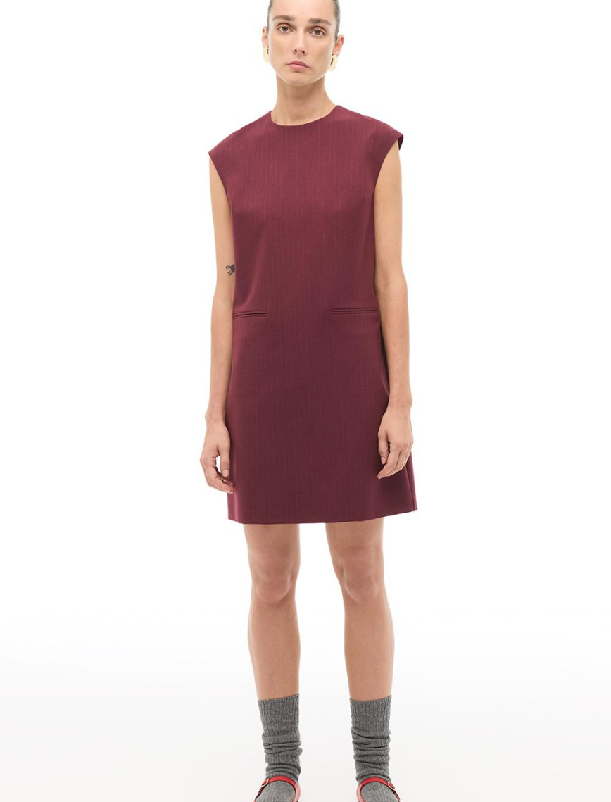 Bordo Çizgili Slim Fit Midi Elbise Bordo Çizgili Slim Fit Midi Elbise