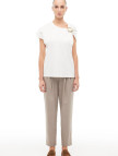 %100 Pamuk Ekru Omuz Detay Tişört %100 Pamuk Ekru Omuz Detay Tişört