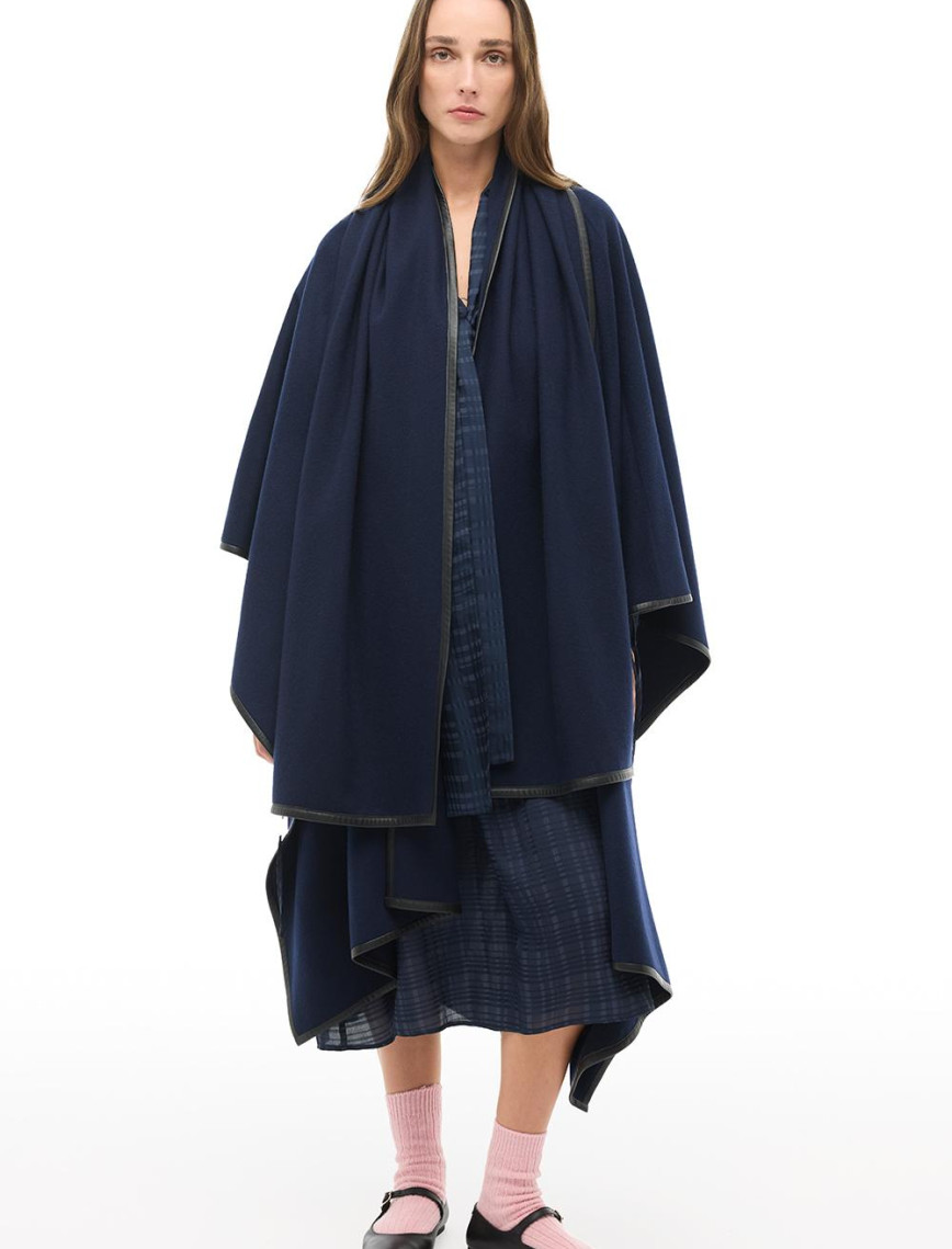 Lacivert Midi Boy Çiçek Desenli Panço Lacivert Midi Boy Çiçek Desenli Panço