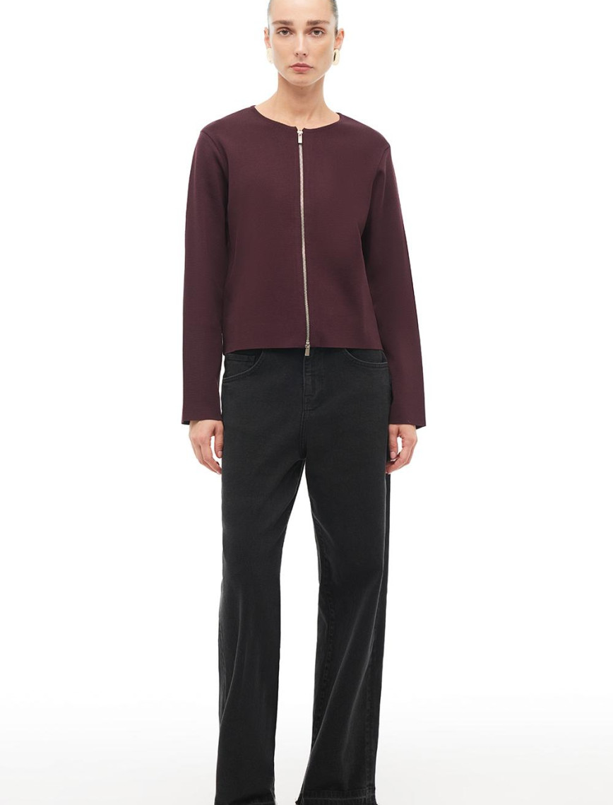 Bordo Bisiklet Yaka Triko Ceket Bordo Bisiklet Yaka Triko Ceket