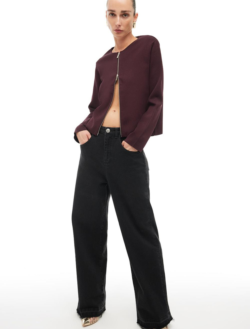 Bordo Bisiklet Yaka Triko Ceket Bordo Bisiklet Yaka Triko Ceket