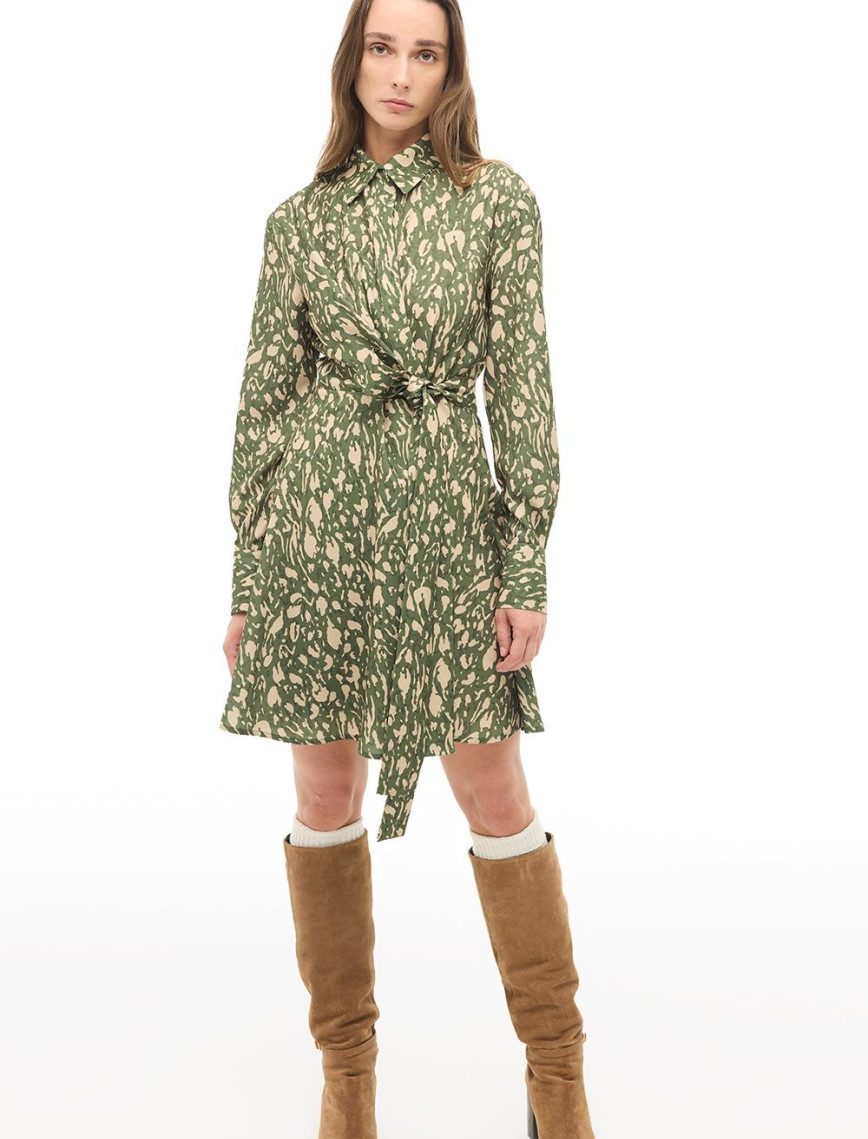 Çok Renkli Gömlek Yaka Leopar Kısa Elbise Çok Renkli Gömlek Yaka Leopar Kısa Elbise